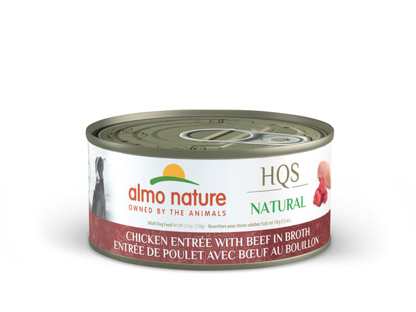 Almo Nature HQS Entrée naturelle de poulet avec bœuf en bouillon, pâtée pour chiens