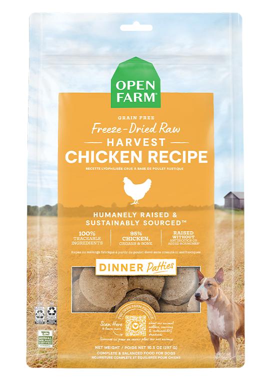Open Farm Harvest Chicken Recipe Dinner Patties Freeze-Dried Raw Dog Food