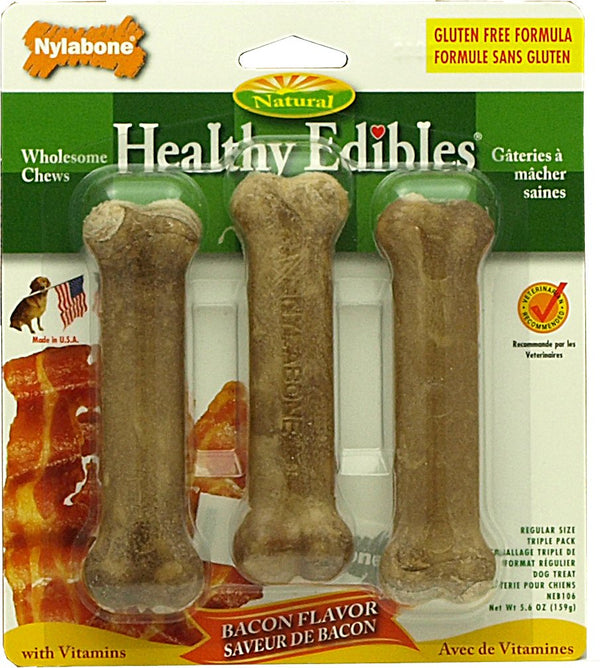 Nylabone Healthy Edibles Longer Lasting Triple Pack Bacon Flavor Dog Bone Treats, Small, 4.5-in (3-pack)