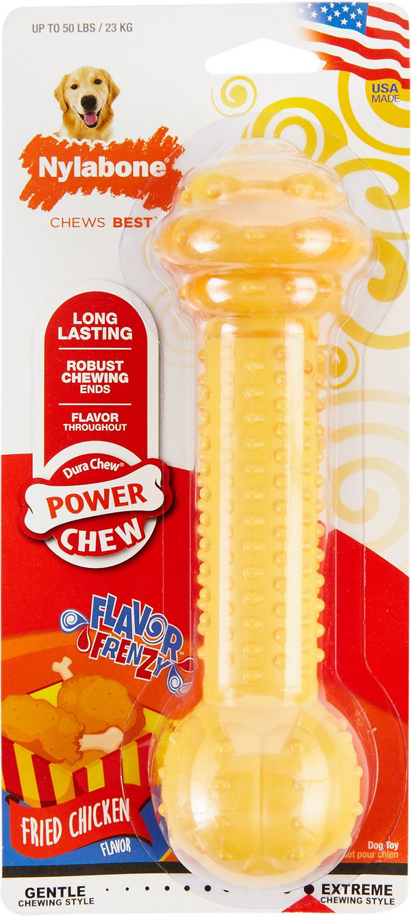 Nylabone DuraChew Flavor Frenzy Fried Chicken Flavored Barbell Dog Chew Toy