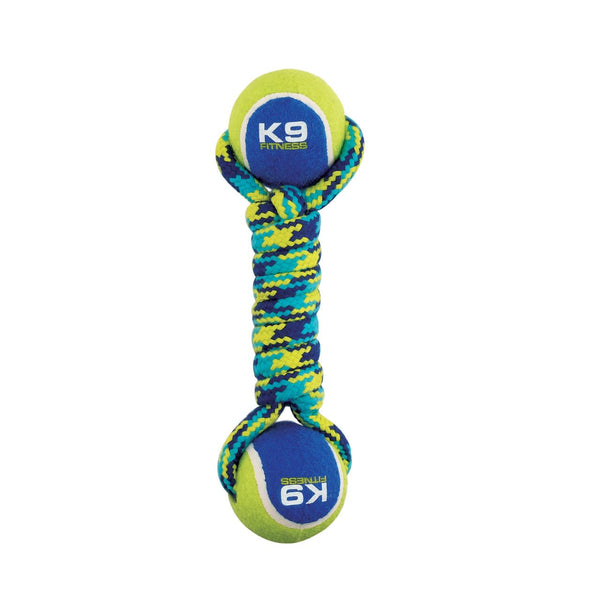 Zeus K9 Fitness Double Tennis Ball Rope Dumbbell Dog Toy