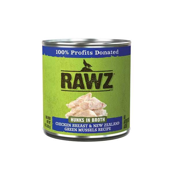 RAWZ Hunks in Broth Chicken Breast & New Zealand Green Mussels Wet Dog Food Can