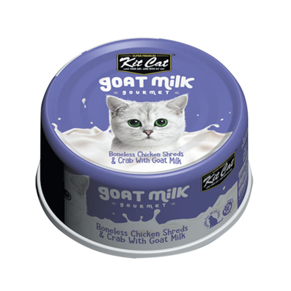 Kit Cat Goat Milk Gourmet Boneless Chicken Shreds & Crab with Goat Milk Wet Cat Food Can