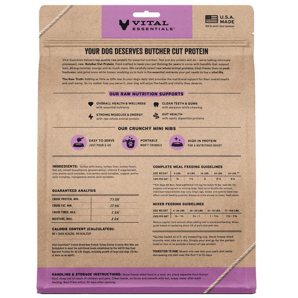 Vital Essentials Mini Morceaux Dinde Entrée Nourriture crue lyophilisée pour chiens