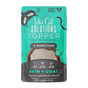 Tiki Cat Solutions Skin + Coat Topper Salmon in Broth Wet Cat Food Topper Pouch