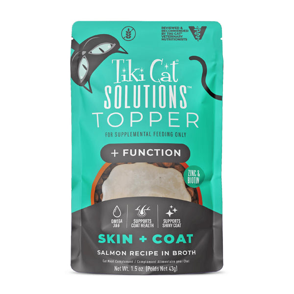 Tiki Cat Solutions Skin + Coat Topper Salmon in Broth Wet Cat Food Topper Pouch