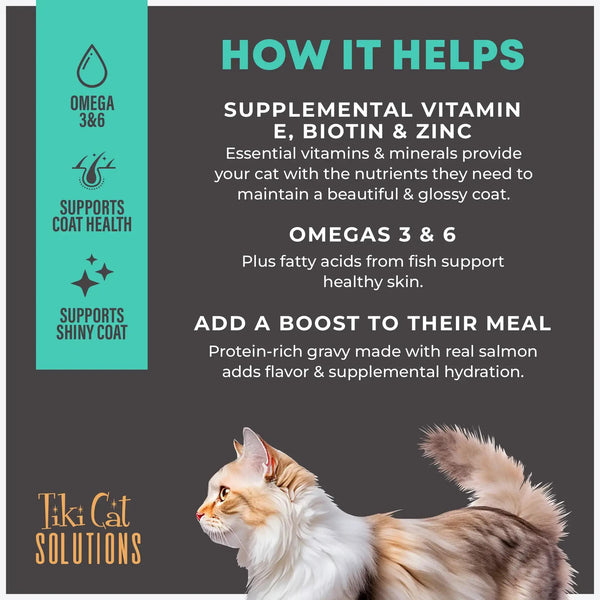 Tiki Cat Solutions Skin + Coat Topper Salmon in Broth Wet Cat Food Topper Pouch