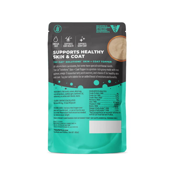 Tiki Cat Solutions Skin + Coat Topper Salmon in Broth Wet Cat Food Topper Pouch