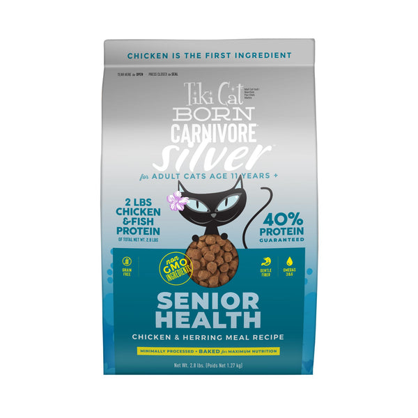 Tiki Cat Born Carnivore Silver Senior Health Chicken & Herring Meal Non-GMO Dry Cat Food