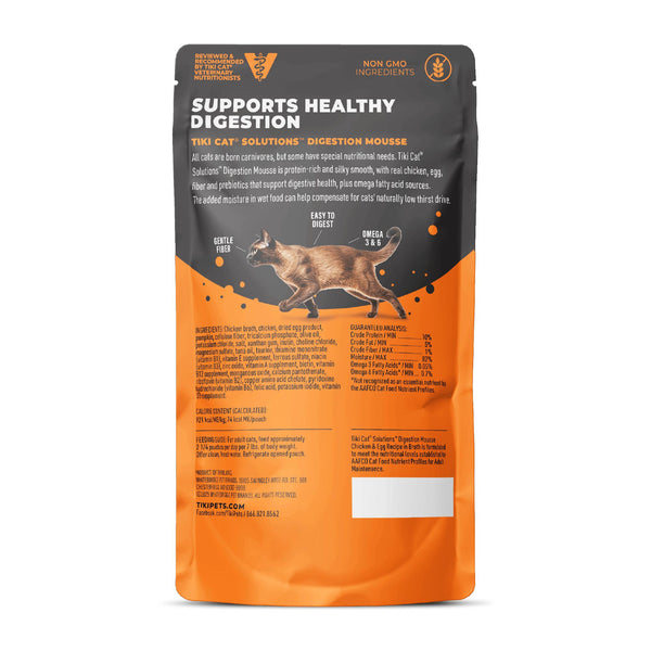 Tiki Cat Solutions Digestion Mousse Chicken & Egg in Broth Wet Cat Food Pouch