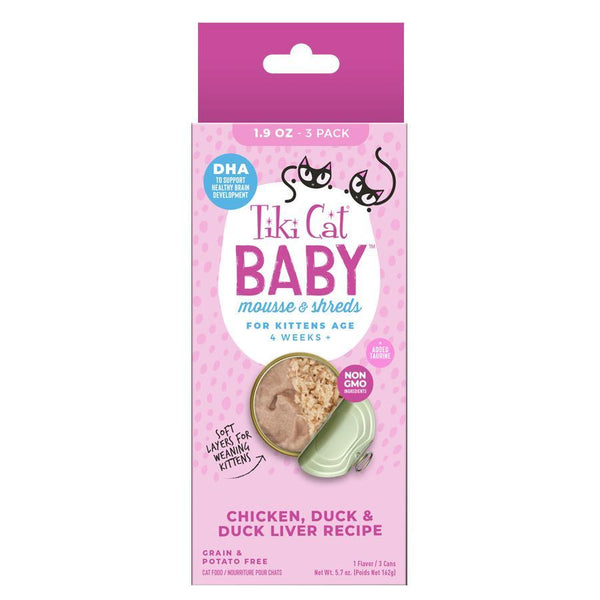 Tiki Cat Baby Mousse & Shreds Chicken, Duck & Duck Liver Kitten Wet Cat Food Can