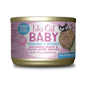 Tiki Cat Baby Mousse & Shreds Chicken, Duck & Duck Liver Kitten Wet Cat Food Can
