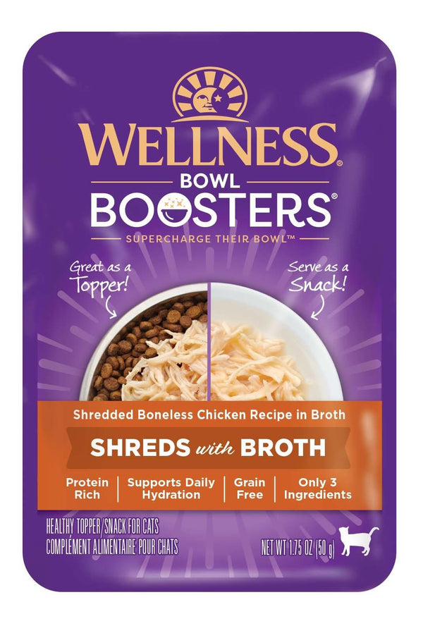 Wellness Bowl Boosters Shredded Chicken in Broth Grain-Free Wet Cat Food Topper