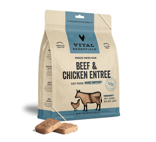 Vital Essentials Beef & Chicken Entree Mini Patties Freeze-Dried Raw Cat Food