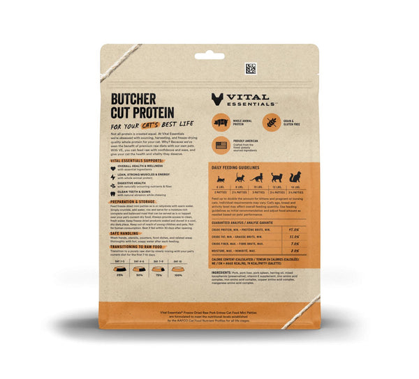 Vital Essentials Pork Entree Mini Patties Freeze-Dried Raw Cat Food