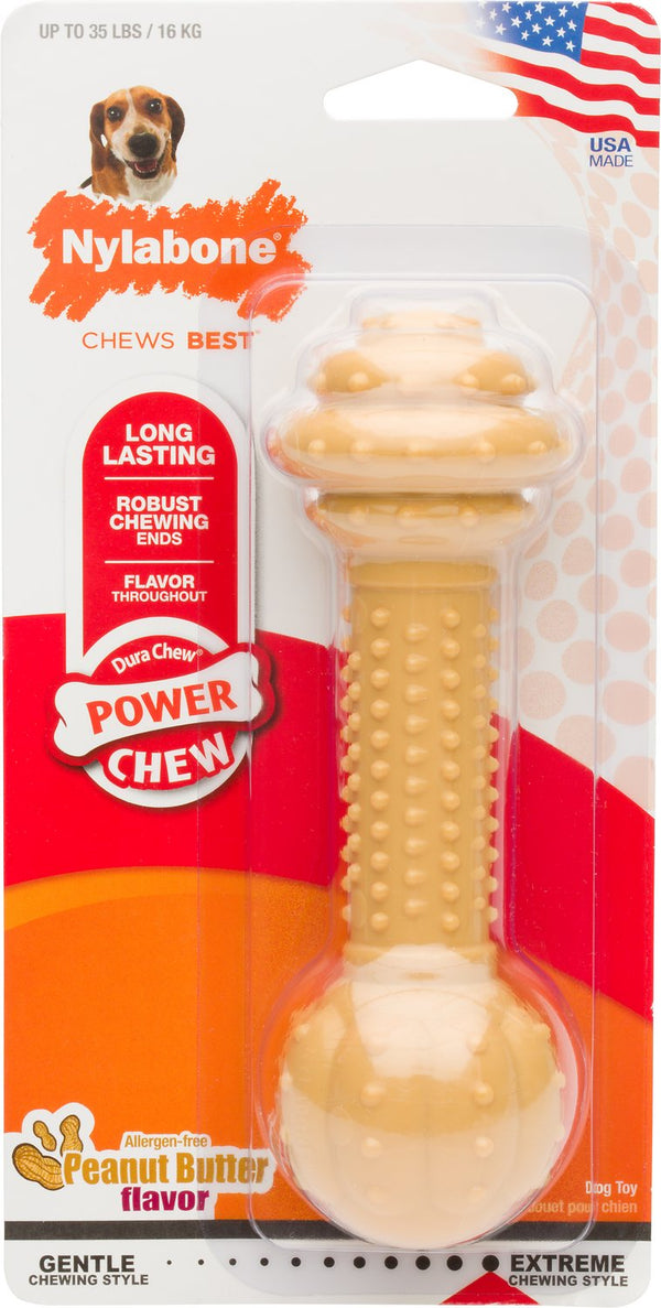 Nylabone DuraChew Barbell Peanut Butter Flavor Dog Chewy Toy