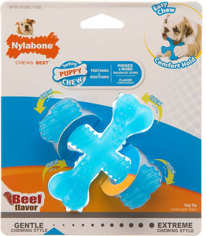 Nylabone Teething Puppy X Bone Beef Flavored Chew Toy, Small