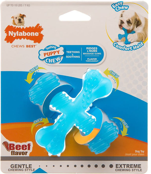 Nylabone Teething Puppy X Bone Beef Flavored Chew Toy, Small