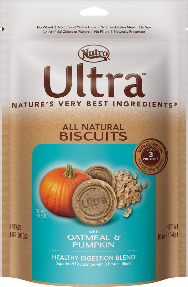 Nutro Ultra Oatmeal & Pumpkin Biscuits Healthy Digestion Blend Dog Treats, 16-oz