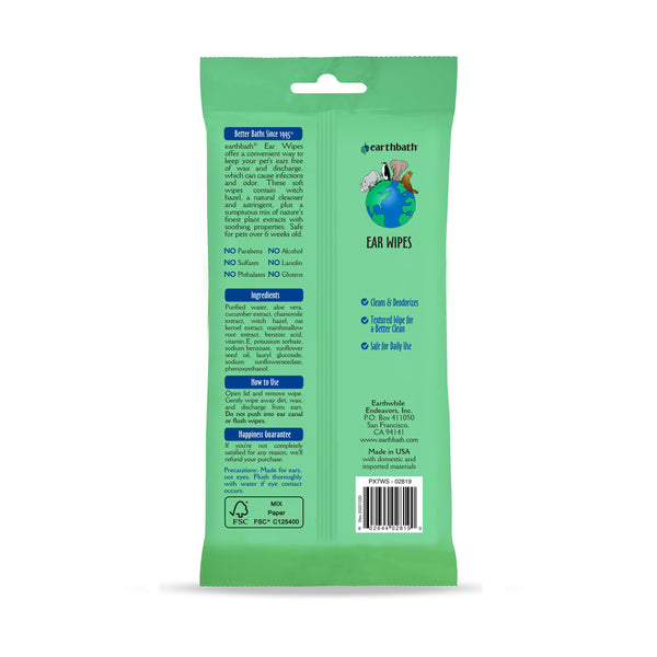 Earthbath Lingettes auriculaires pour animaux à l’hamamélis & camomille