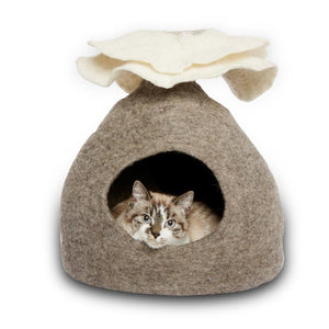 Dharma Dog Karma Cat Panier en laine Cave Bouquet, Naturel/Blanc