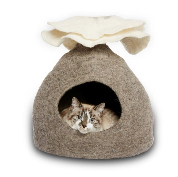 Dharma Dog Karma Cat Panier en laine Cave Bouquet, Naturel/Blanc