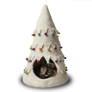 Dharma Dog Karma Cat Panier en laine Cave Sapin de Noël, Blanc