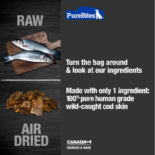 PureBites Jerky De Peau De Morue Séchée À L'air Friandises Pour Chiens