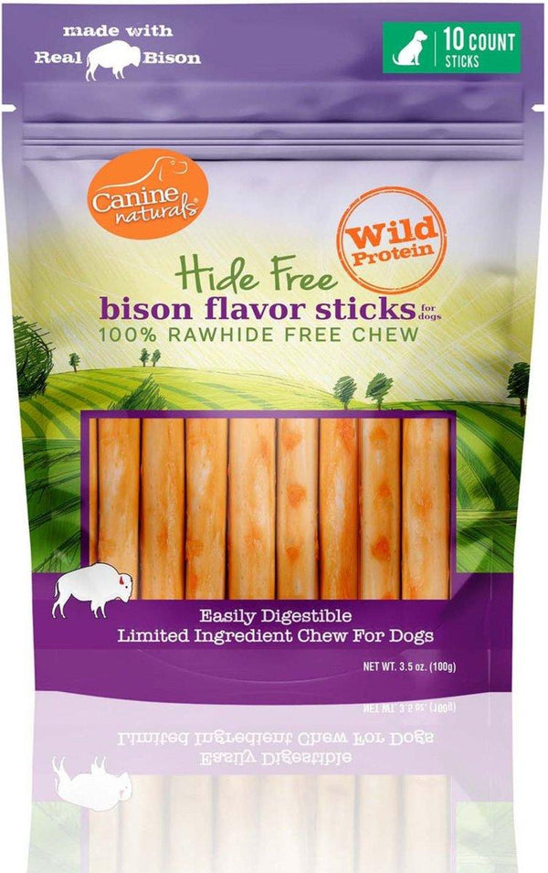 Canine Naturals Hide Free Bison Flavor Sticks Dog Treats, 5-in