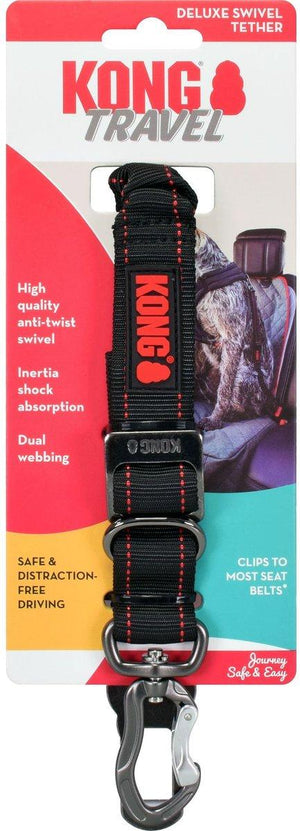 KONG Deluxe Swivel Tether Dog Safety Belt, Black/Red