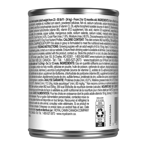 Royal Canin Canine Health Nutrition Medium Puppy Thin Slices in Gravy Wet Dog Food Can