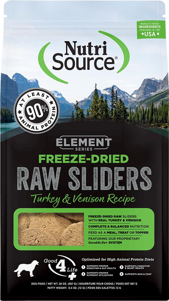 NutriSource Element Series Croquettes lyophilisées Raw Sliders dinde & venaison pour chiens