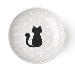 PetRageous Kitty & Fish Cat Saucer, Light Taupe/Black