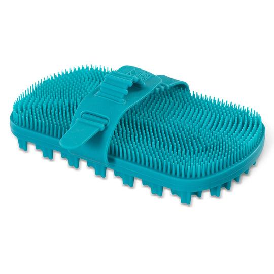 Messy Mutts Brosse de toilettage et bain double face en silicone pour chiens, bleue, 6,5 po x 3,5 po