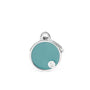 MyFamily Médaille d'identification pour animaux basique faite main, ronde, bleu clair