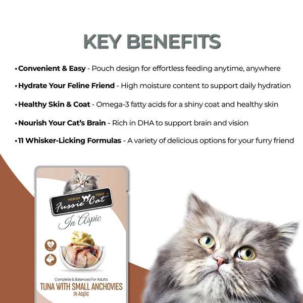 Fussie Cat Premium Thon avec petits anchois en aspic Nourriture humide pour chat en sachet