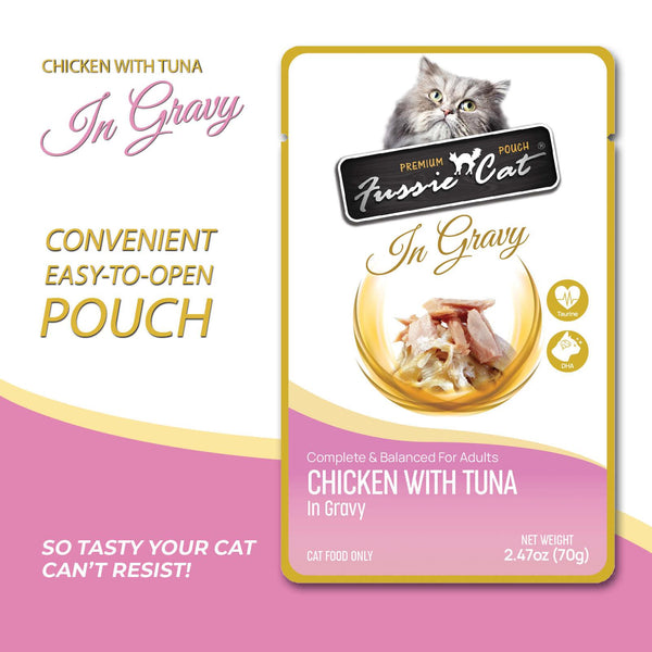 Fussie Cat Premium Chicken with Tuna in Gravy Wet Cat Food Pouch