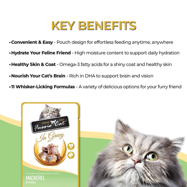 Fussie Cat Premium Mackerel in Gravy Wet Cat Food Pouch