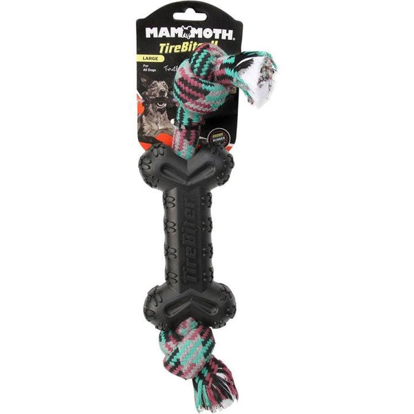 Mammoth TireBiter II Bone with Rope Dog Toy, Black