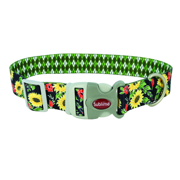 Sublime Collier ajustable pour chien, Tournesol avec motif losange vert