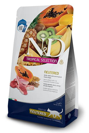 Farmina N&D Tropical Selection Lamb, Spelt, Oats & Tropical Fruits Neutered Dry Cat Food