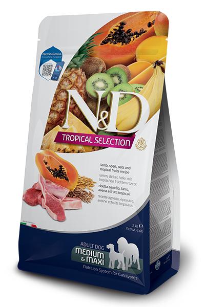 Farmina N&D Tropical Selection Croquettes pour chiens adultes moyen et maxi à l'agneau, épeautre, avoine et fruits tropicaux