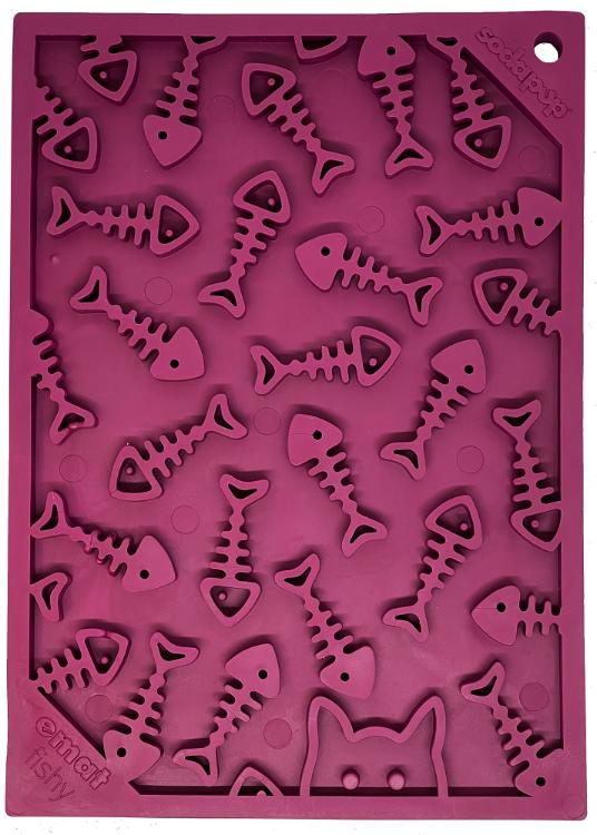 SodaPup Tapis de léchage eMat Fishy Design, mangeoire lente pour chien, prune