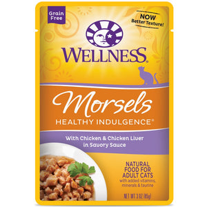 Wellness Healthy Indulgence Morsels with Chicken & Chicken Liver in Savory Sauce Grain-Free Wet Cat Food Pouches
