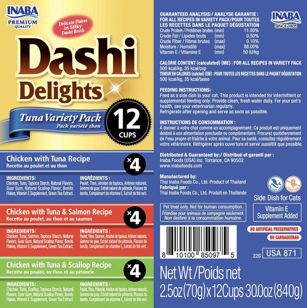 INABA Dashi Delights Pack Varié au Thon Garniture et Friandises pour Chat