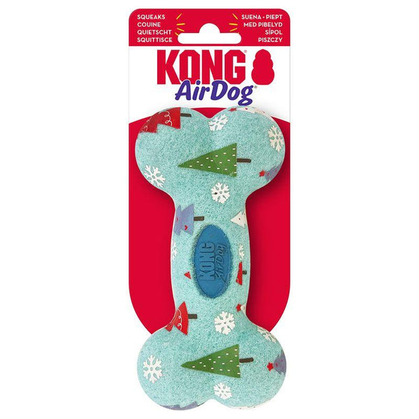 KONG Holiday AirDog Bone Squeaker Dog Toy, Colorful Trees