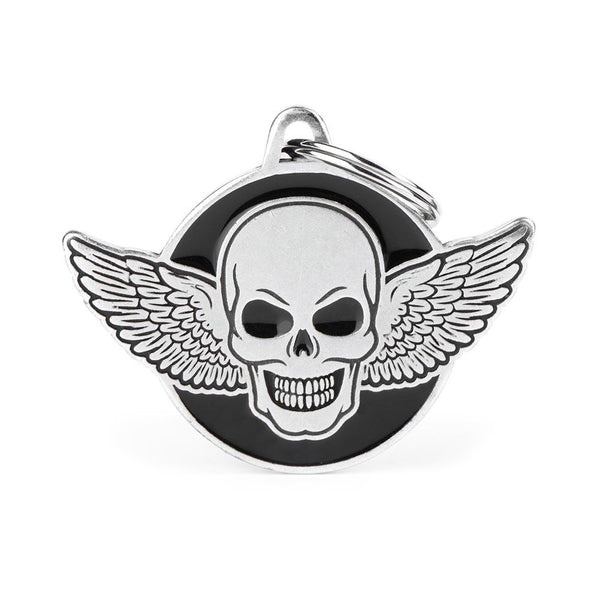 MyFamily Bronx Widged Skull Head Pet ID Tag, Medium