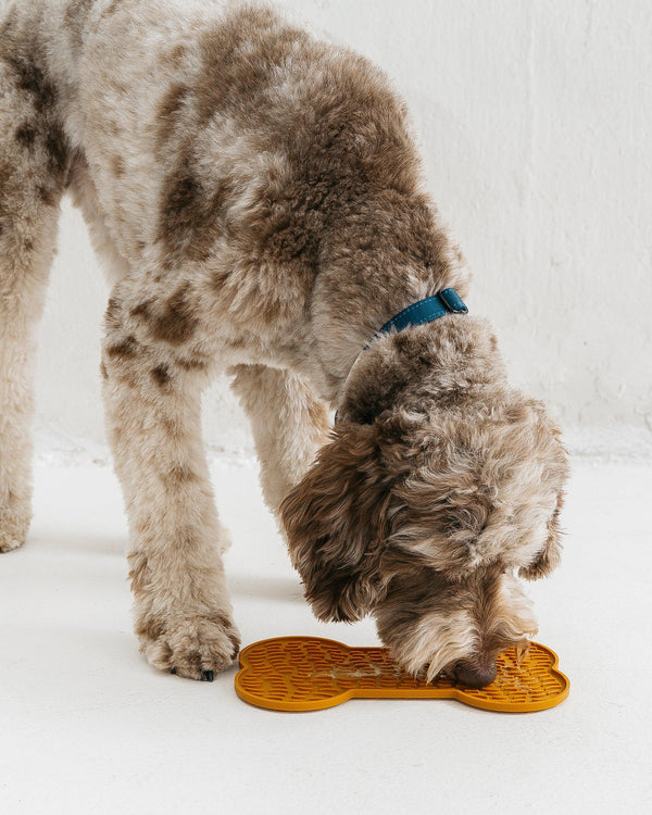 Dexypaws Dog Bone Enrichment Licking Mat Dog Slow Feeder, Brown