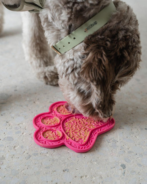Dexypaws Paw Print Enrichment Licking Mat Dog Slow Feeder, Hot Pink