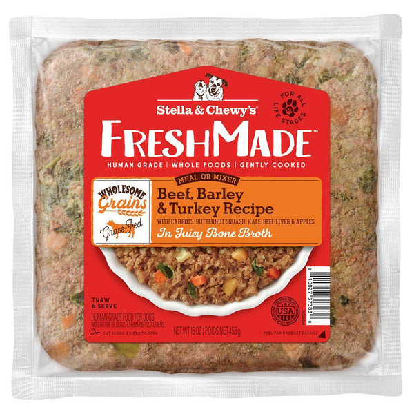 Stella & Chewy's FreshMade Bœuf, Orge & Dinde doucement cuits nourriture congelée pour chiens